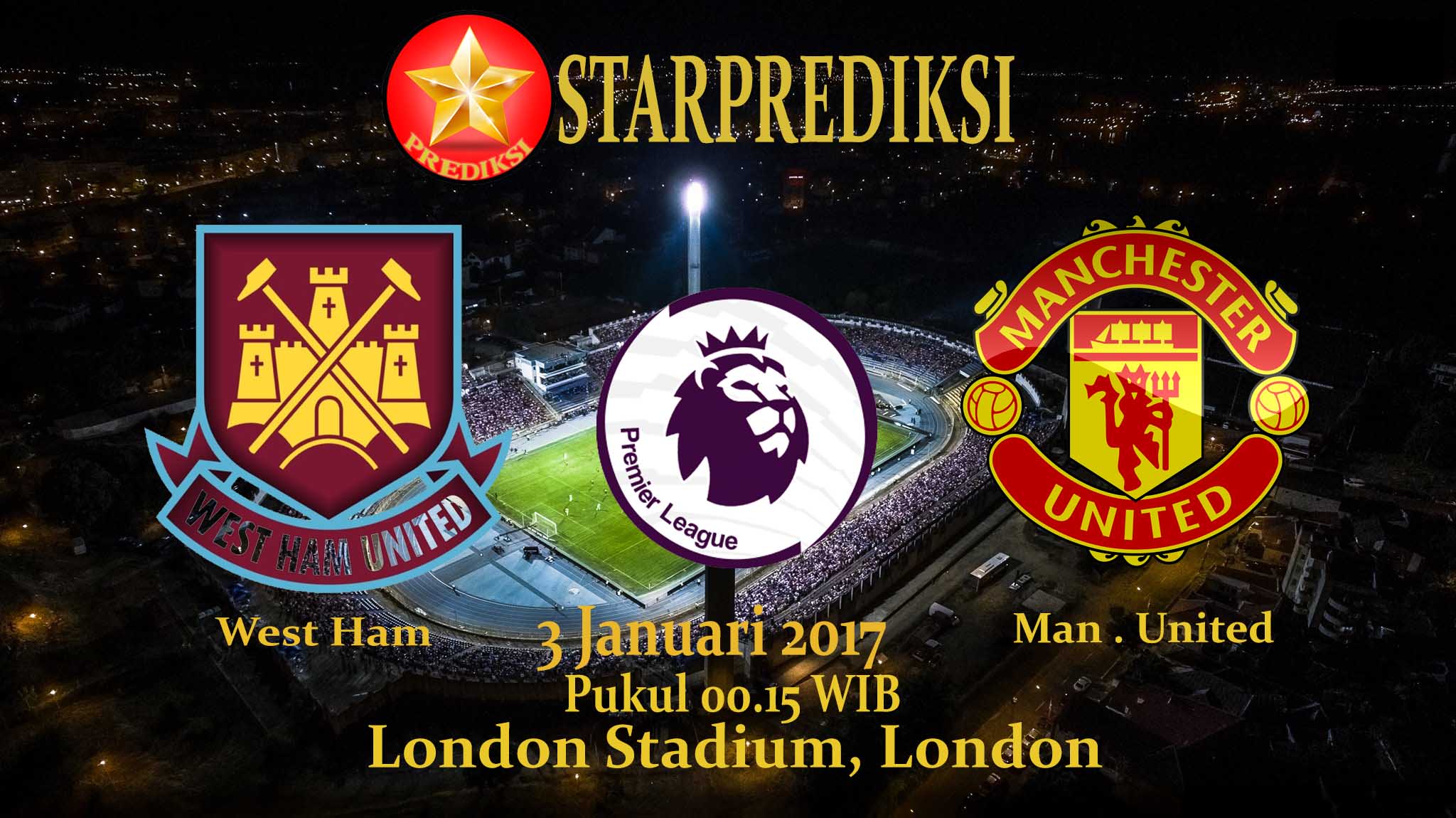 prediksi west ham united vs manchester united 3 januari 2017